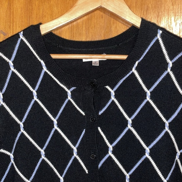 •CROFT & BARROW•BLACK/LIGHT BLUE/WHITE CREWNECK BUTTON-UP KNIT SWEATER  MEDIUM - Picture 6 of 7